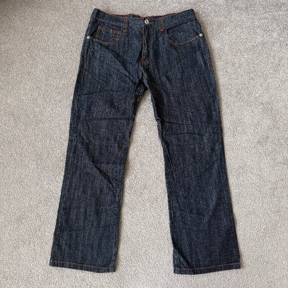Miskeen Men's Bootcut Dark Wash Jeans with Crystal Hand Design Size 36 - Picture 1 of 5